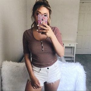 MAROON & CREAM STRIPED TOP